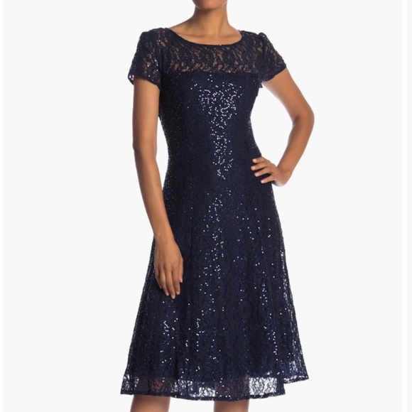 NWT SLNY Sequin Lace Midi Dress - Picture 1 of 10